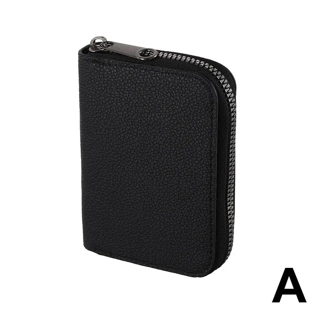 Multi Slot Card Holder Vintage Small Wallet Women Men Business Bank Credit Card Bag Male Coin Pouch Solid Leather Zipper Wallet Qme Black