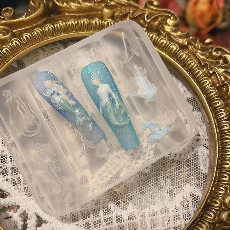 Manicure Tools Accessory Relief Mermaid Silicone Nail Carving Mold Qme