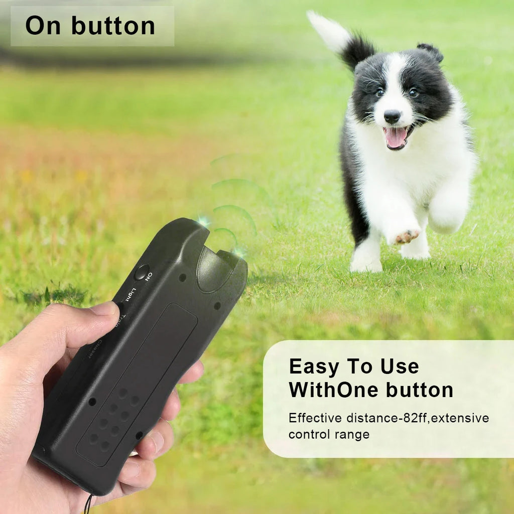 Ultrasonic Dog Repeller Portable Anti-barking Deterrent Handheld 3in1 Dog Training Device Repel Animals Pets Dog Trainer Qme