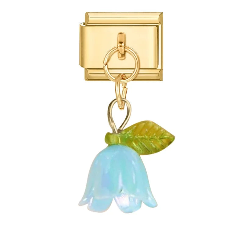 Fashion Colorful Lily Of The Valley Golden Pendant Italian Charm Link Fit 9mm Bracelet Stainless Steel Women Men DIY Making Gift Qme Style 7
