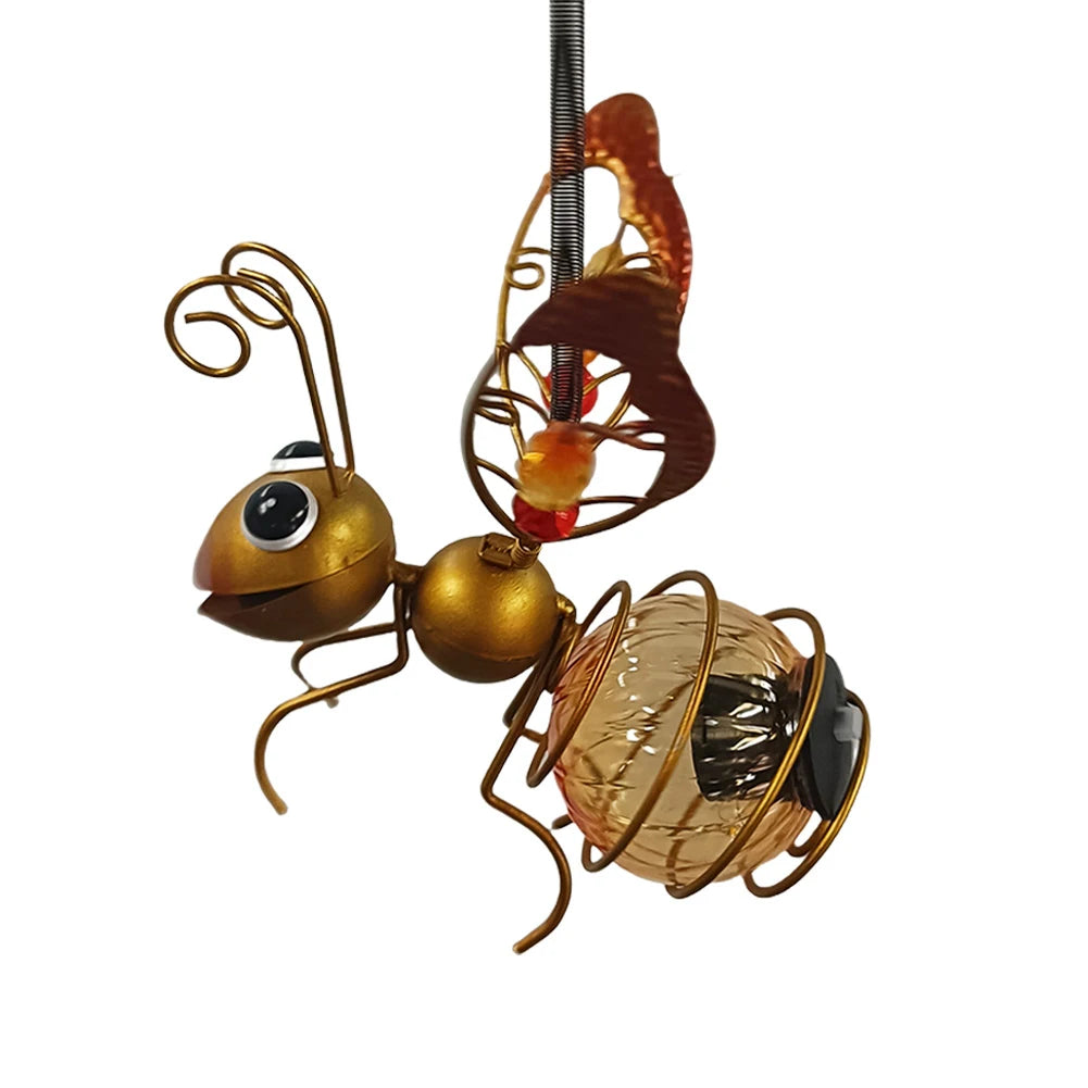 Solar-Powered Hanging Metal Bees Light Garden Decor Lady Sculpture with Bouncy Springs Summer Outdoor Art Decorations Qme A