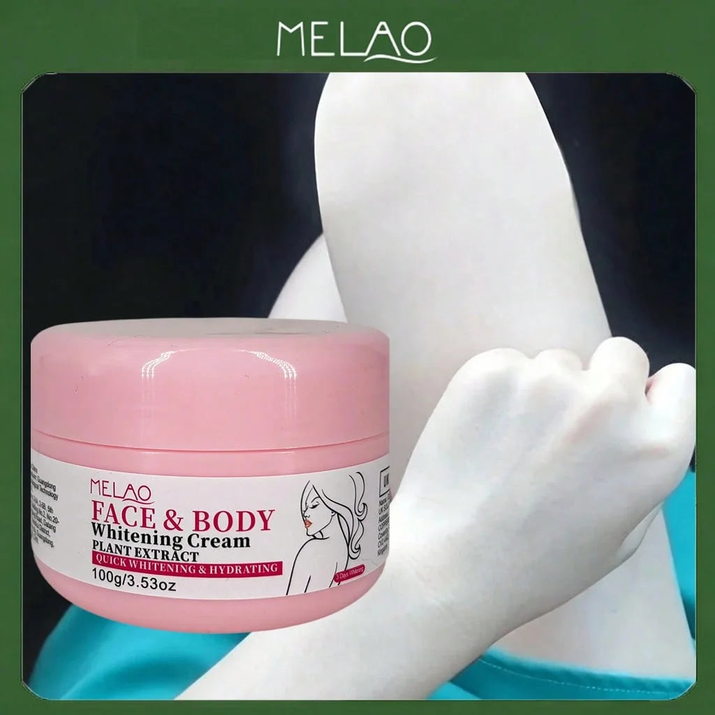 MELAO Face & Body Brightening Cream, Quick Whitening & Hydrating, Evens Skin Tone, Reduces Dark Spots, with Plant Extracts Qme