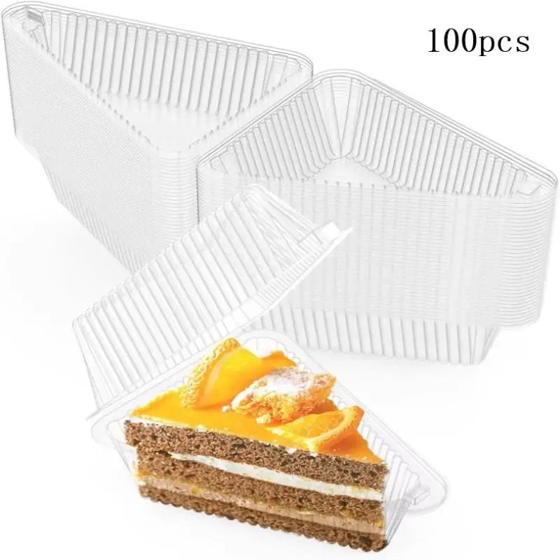 50 Stackable Sandwich Holder Fruit Cake Slice Container Clear Qme 100pcs