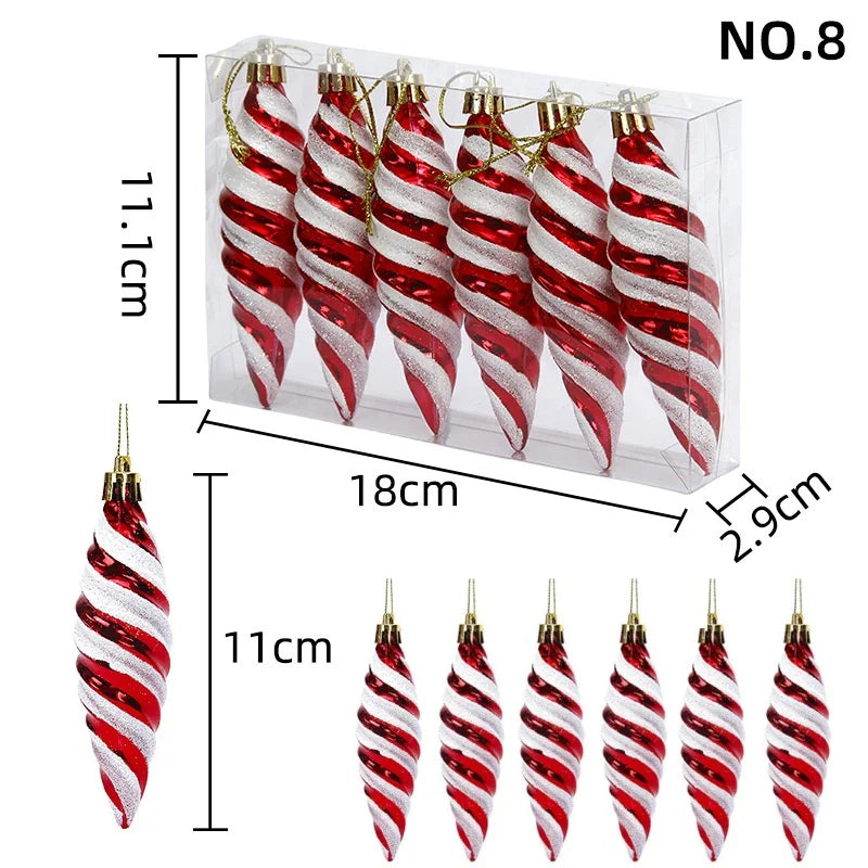 6PCS Christmas Tree Decorations Lollipops Pine Cones Candy Canes Christmas Decoration Pendants Christmas Decorations for Home Qme Set 8