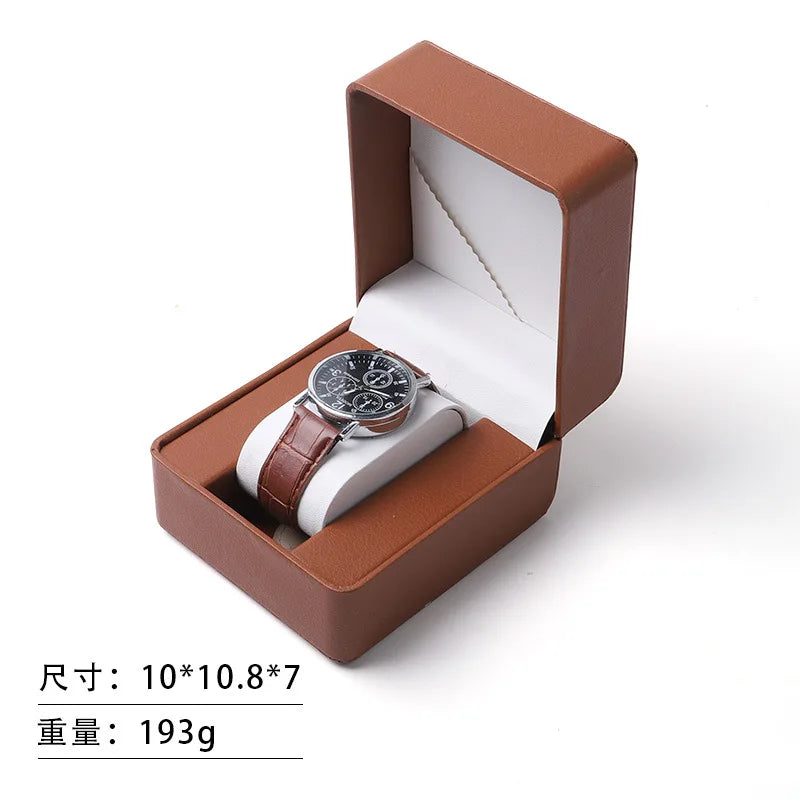 Single Watch Gift Box with Pillow Premium PU Leather Wristwatch Display Case Organizer and Watch Case for Gift Qme Coffee