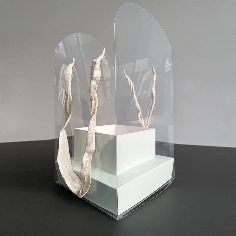 Rose Flower Hand Packaging Box Waterproof Transparent Art Arrangement Qme Light green