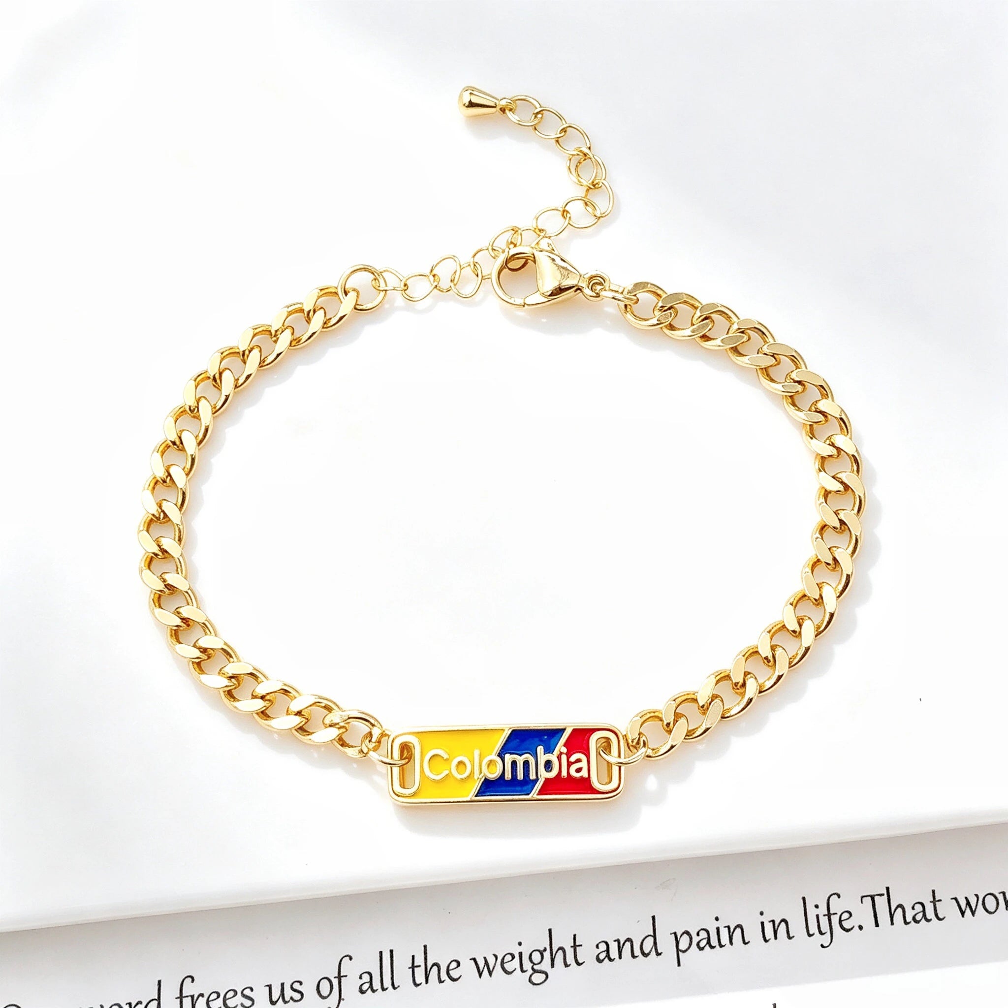 Classic Enamel Art Gold Plated Venezuela Colombia Flag Cuban Chain Bracelet for Men Women Holiday Anniversary Jewelry Fine Gift Qme 8