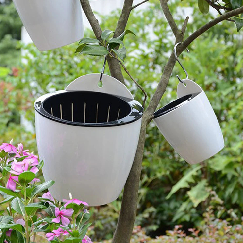 1X Wall-Mounted Flower Pot Automatic Water-Absorbing Plastic Self Watering Pot Green Dill Home Decoration Garden Supplies Qme