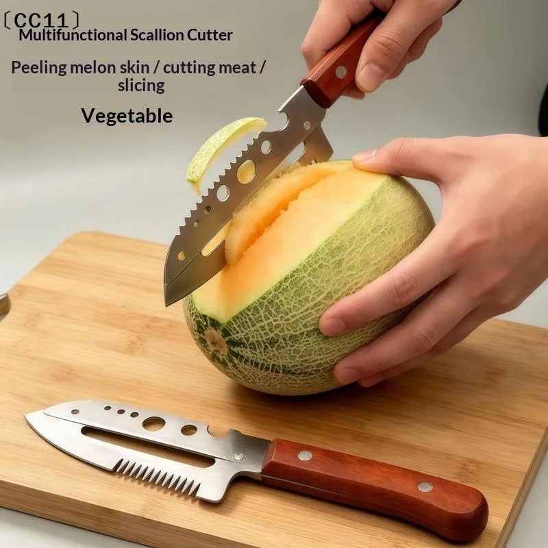 Multifunctional Stainless Steel Onion Cutter Wood Handle Bottle Qme