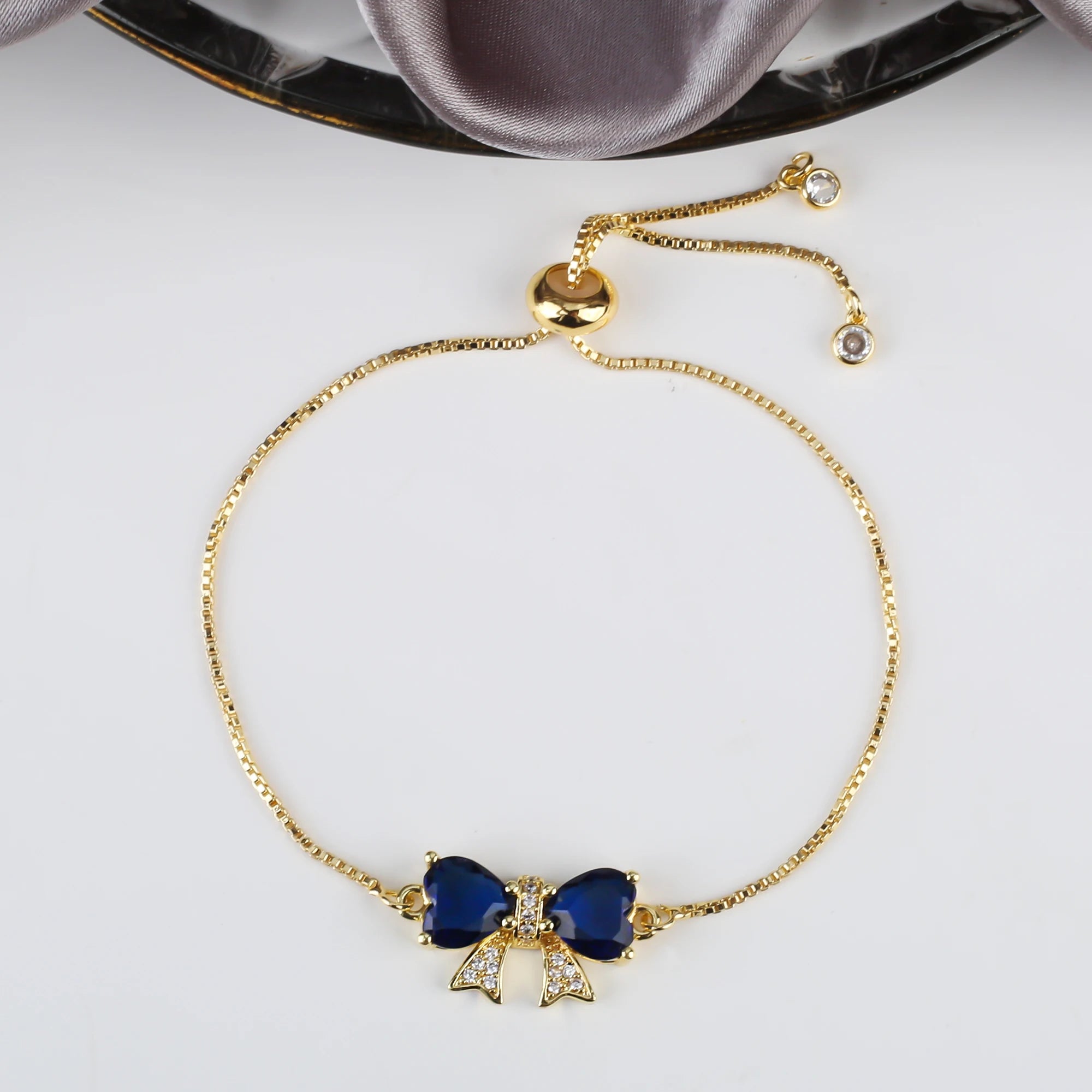 8 Colors Hot Sale Heart Shape Crystal Bow Zirconia Adjustable Bracelet Hip Hop Woman Girl Party Gift Fashion Friendship Jewelry Qme Dark Blue