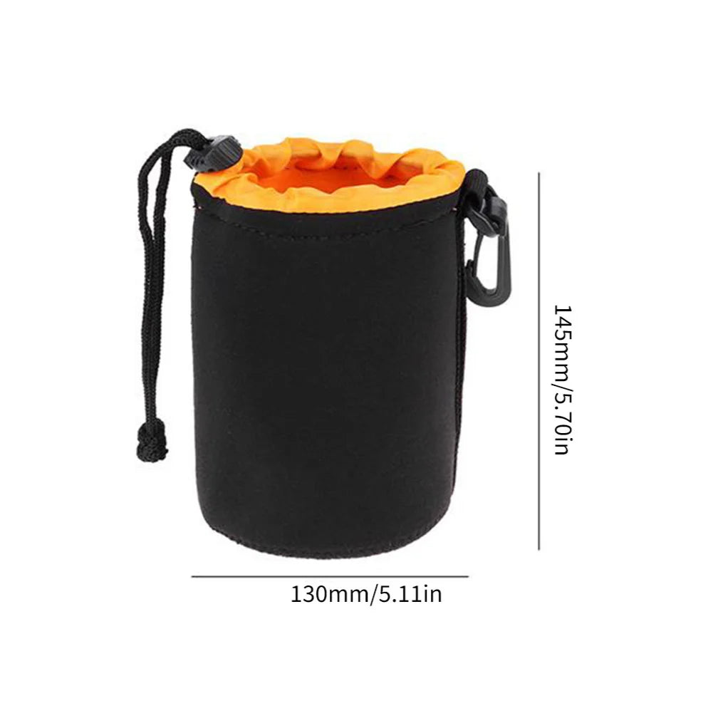 Camera Lens Case Water Resistant Lens Pouch for Digital SLR Camera Lens Bag Drawstring Protector Case Qme M Orange