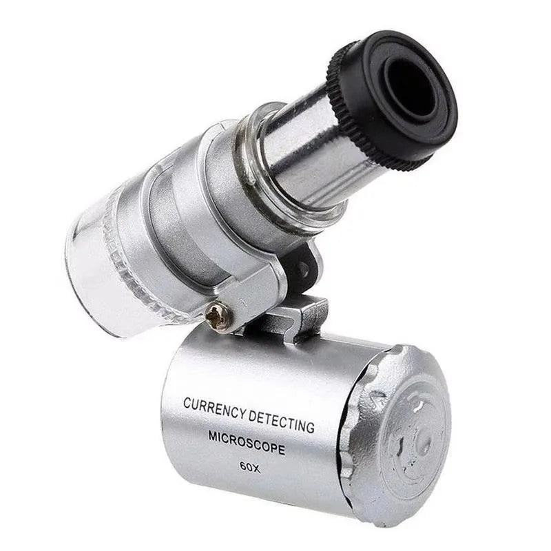 Mini 60X Microscope LED Jewelry Loupe UV Currency Detector Portable Qme A