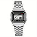 F91W Non-Waterproof Steel Band Watch For Women, Men, Business Clock, Multi-Functional LED Digital Sports Watch, Electronic Clock Qme Silver No