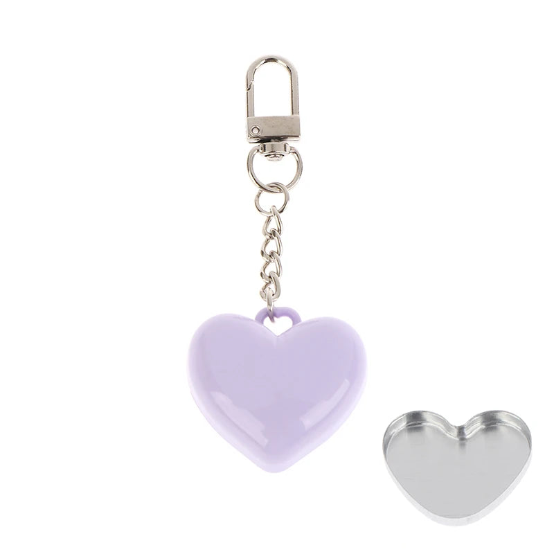 Heart-shaped Mini Empty Compact Mirror Aluminum Pan Keychain Blush Qme Purple Keychain