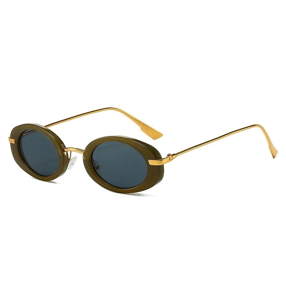 Vintage Retro Oval Sunglasses Small Frame Classic Trendy Fashion Qme Style D