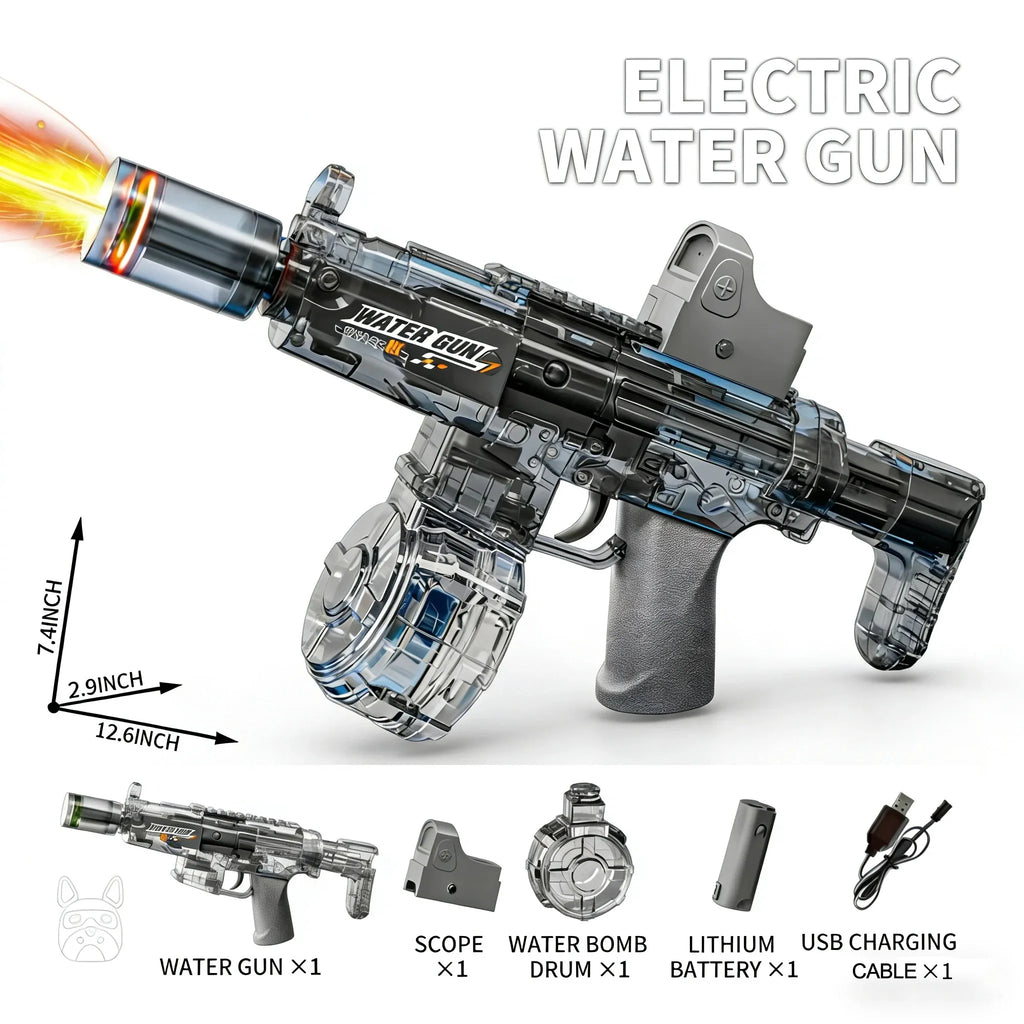 Simulated Firing and Recoil Electric Water Gun Toys Children Automatic Sensor Lights Water Pistol Summer Outdoor Beach Kids Toy Qme Brown