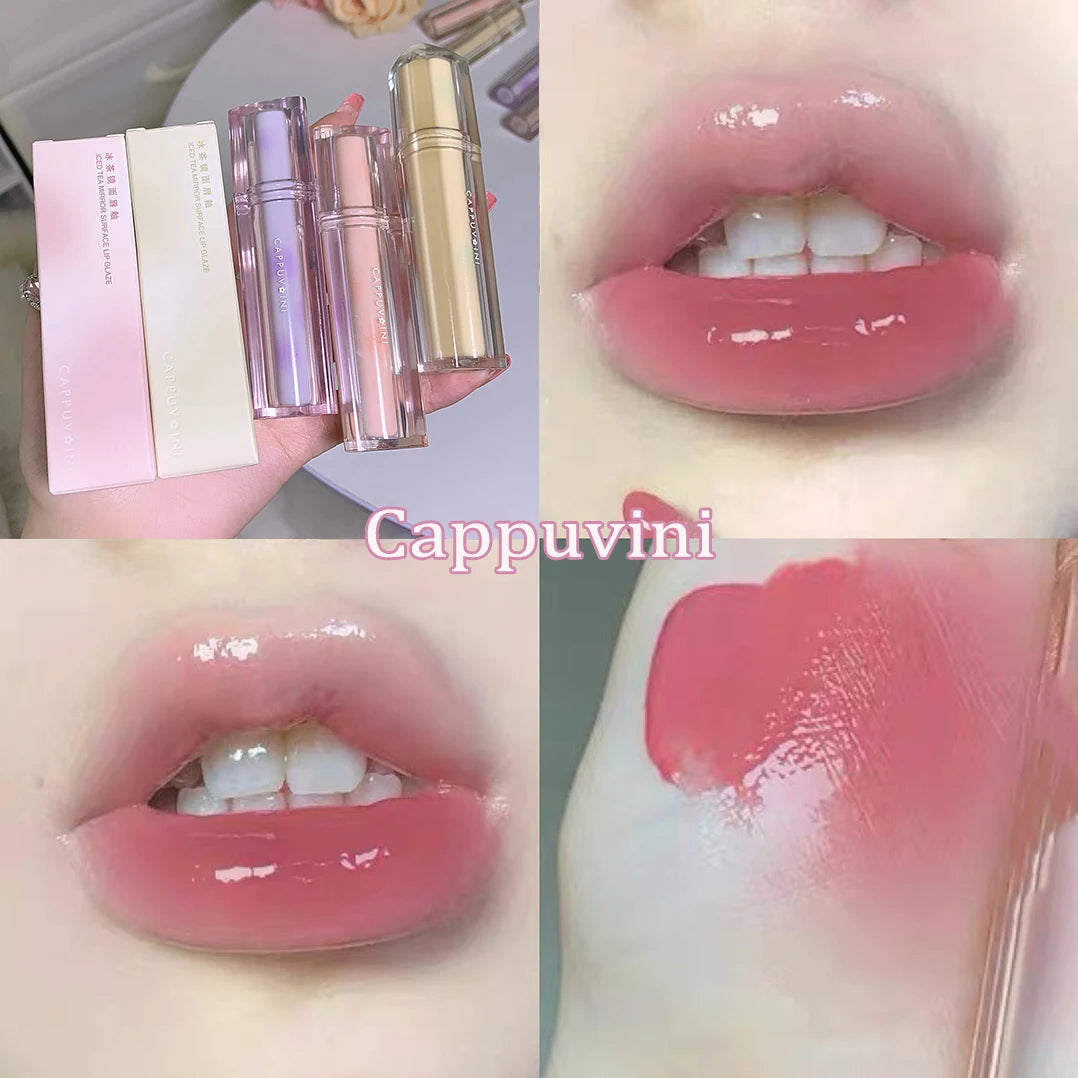 Iced Tea Mirror Lip Glaze Watery Lip Gloss Waterproof Lasting Transparent Jelly Liquid Lipstick Womon Beauty Makeup Lip Cosmetic Qme 01 Cappuvini