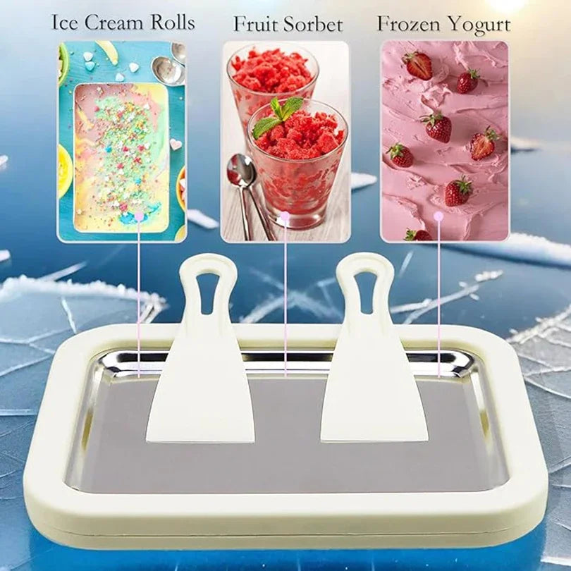 1PC Ice Cream Maker Stainless Steel Square Manual Ice Machine Instant Cold Plate With Dual Scrapers for Making Rolled Ice Cream Qme
