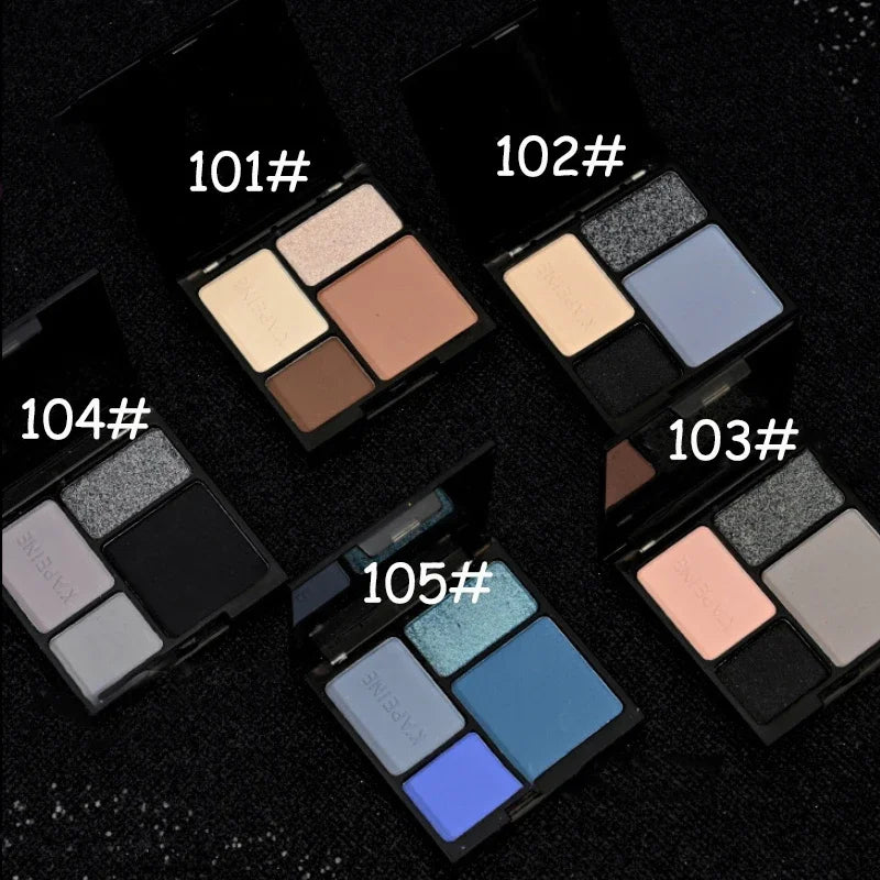 4 Colors Punk Smokey Matte Glitter Eyeshadow Long Lasting Shimmer Eye Shadow Makeup Palette Cool Toned Black Blue Eye Pigment Qme