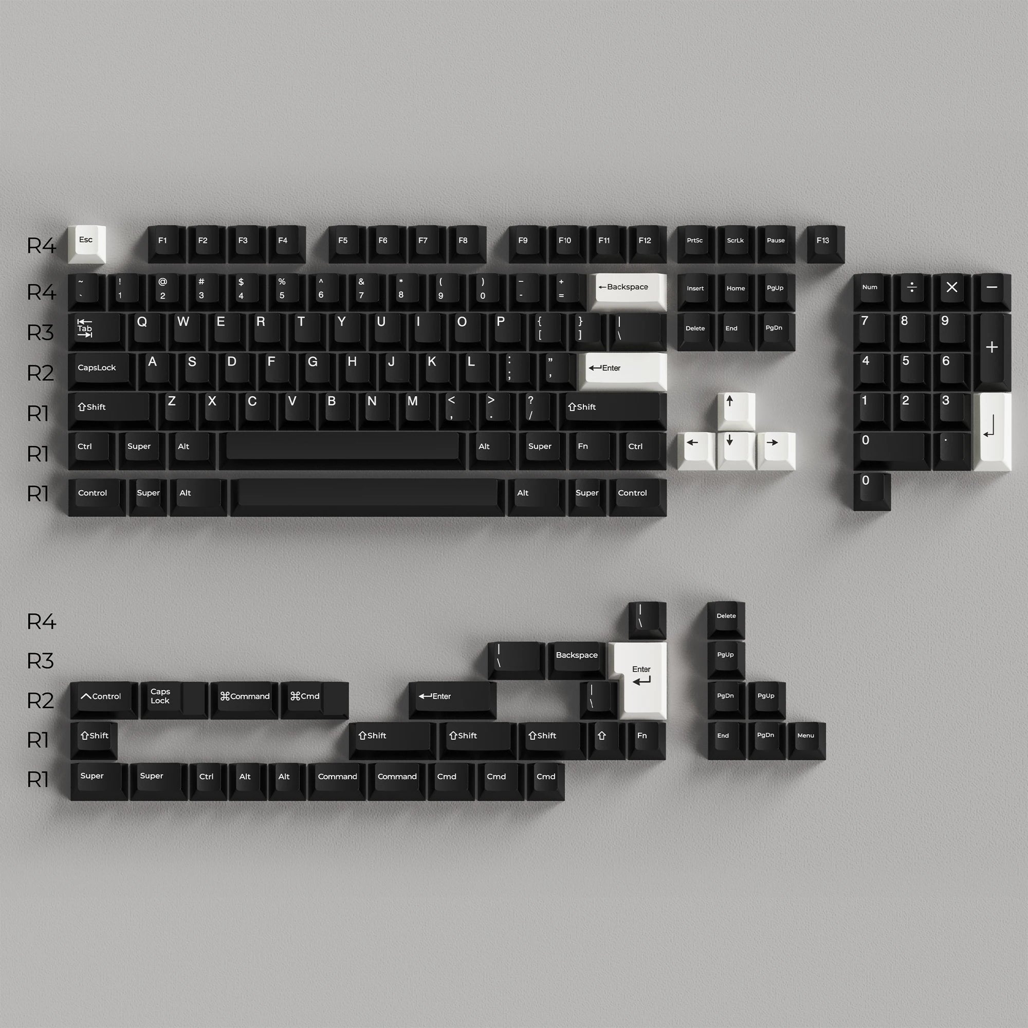 146 keys Cherry Height PBT keycaps Thermal Sublimation Black White Two Tone Keycaps for MX Mechanical Keyboard Gaming Keycaps Qme Black