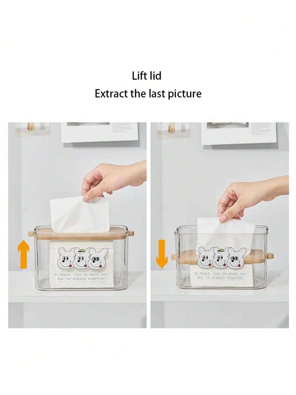 Adjustable Tissue Box Transparent Bamboo Toilet Paper Storage Large Qme