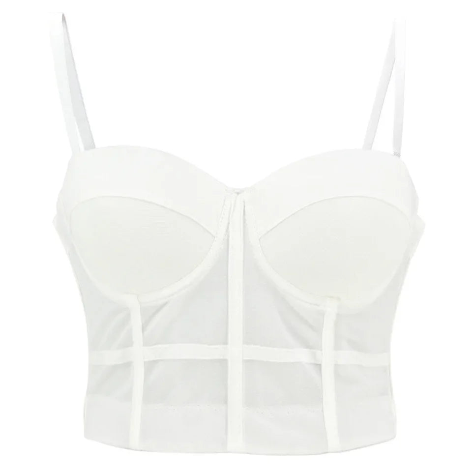 Mesh Push Up Bralet Women's Corset Bustier Bra Night Club Party Long Cropped Top Vest Plus Size Tank Top Women White Corset Qme WT XL