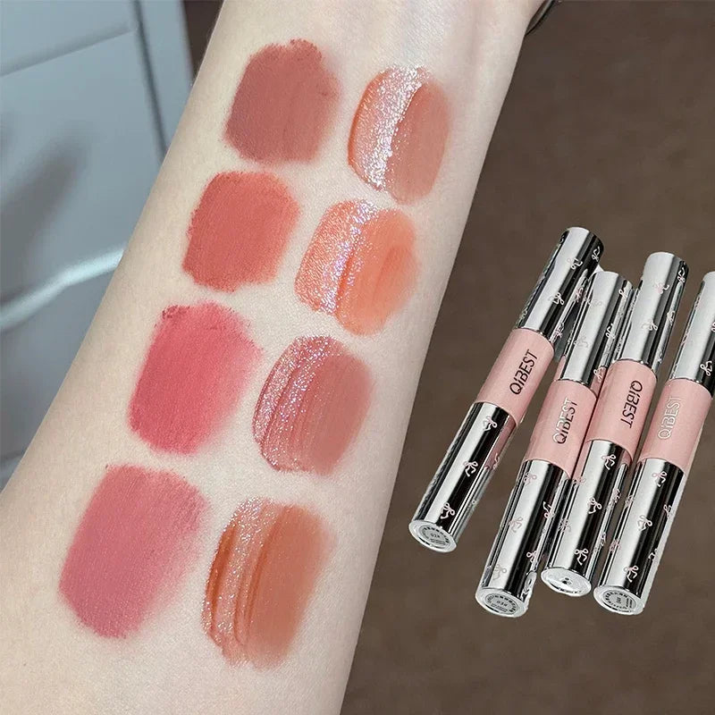 QIBEST Double Head Matte Liquid Lipstick And Watery Lip Glaze Tint Lasting Orange Lipgloss 2 In 1 Stick Lip Mud Korean Cosmetics Qme