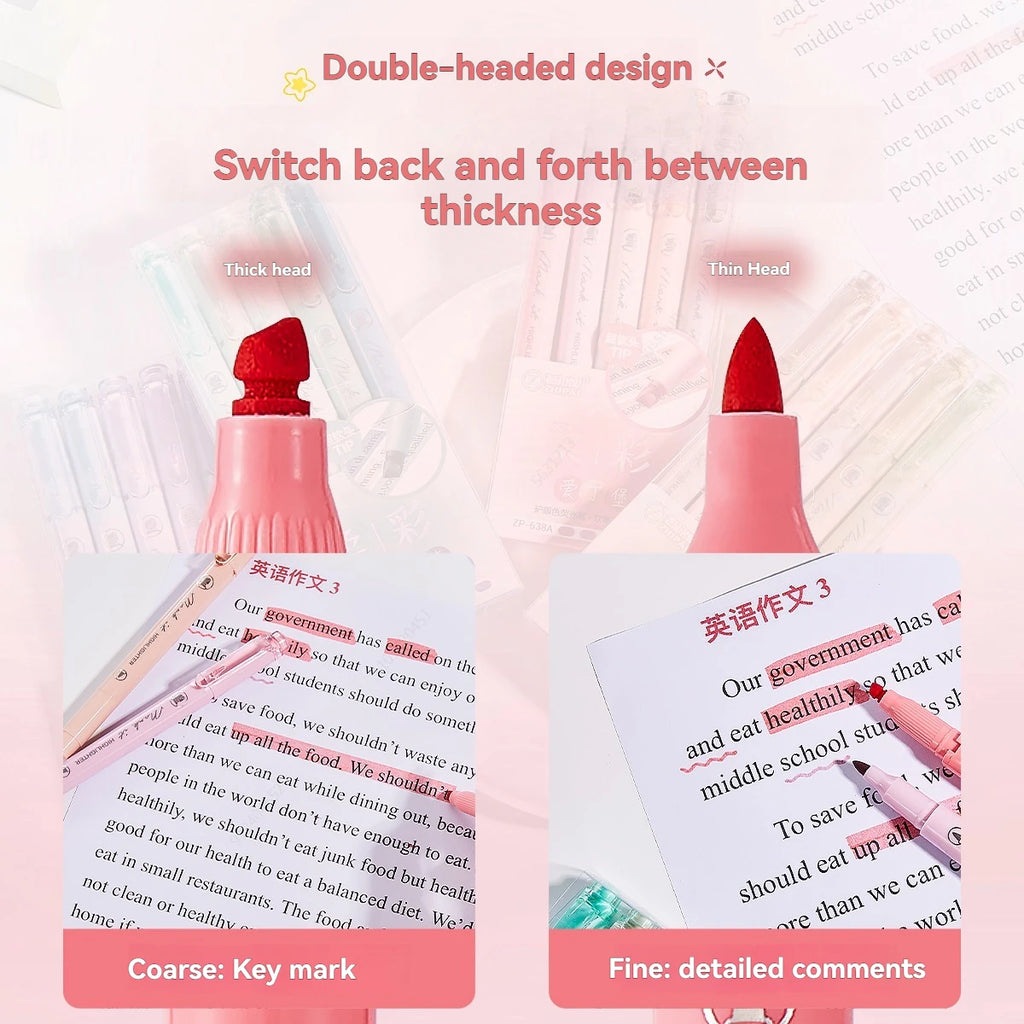 5Pcs/set Pastel Highlighters Marker Colors Fluorescent Hook Pen Colored Mark Pen Japanese Stationery School Supplies Kawaii Qme