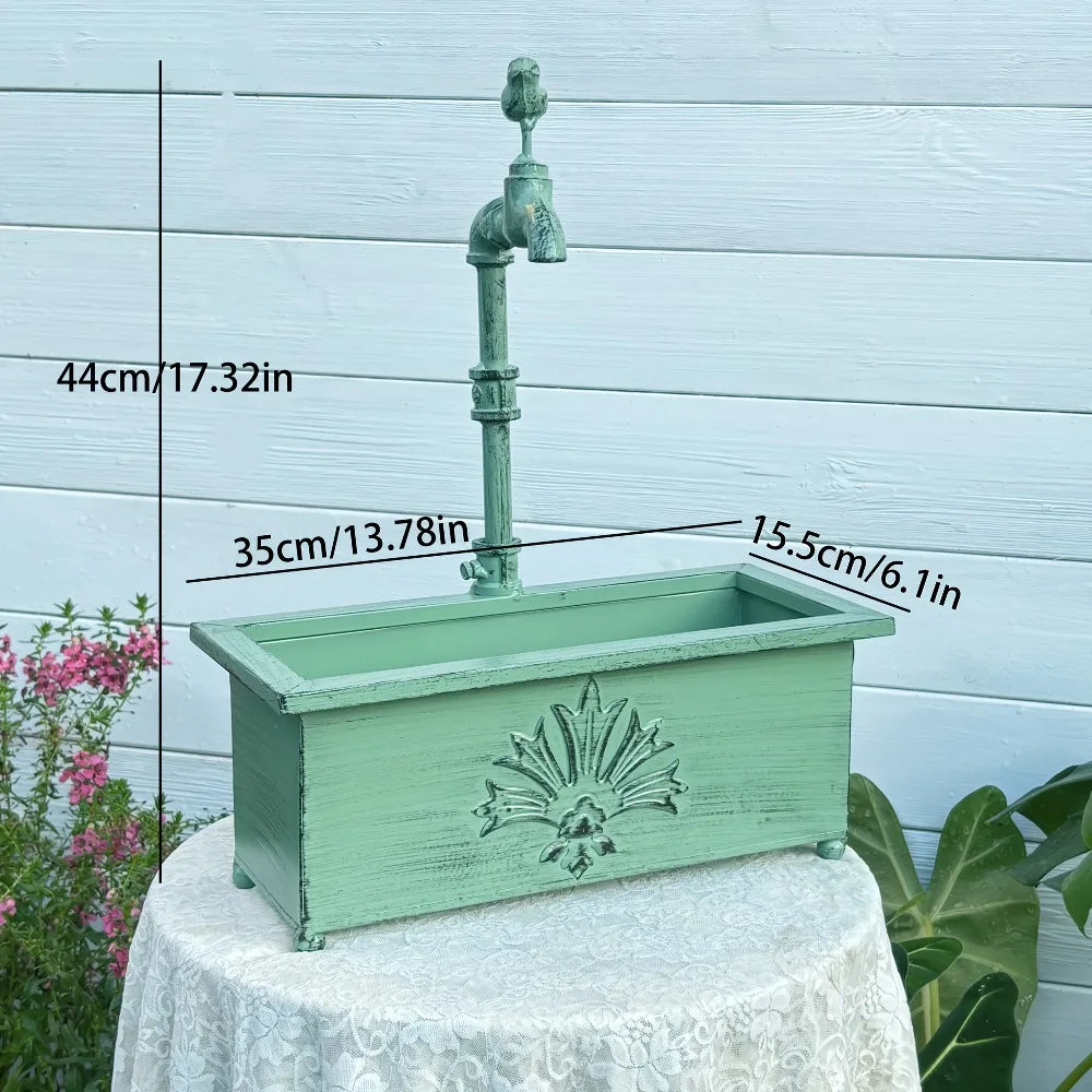 Faucet Metal Rectangular Flower Pot Vintage Flower Planter Container Vase Farmhouse Decor for Indoor Outdoor Garden Decorative Qme Green
