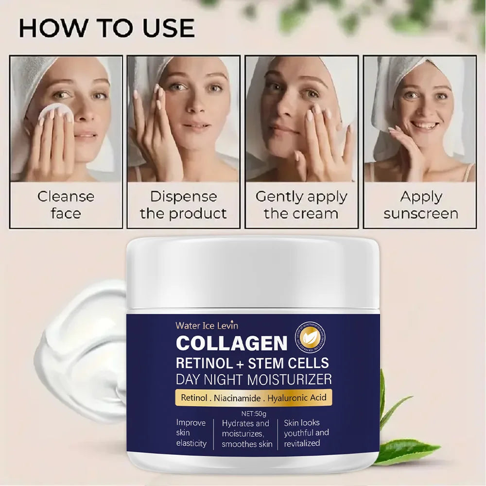 50g Collagen Cream for Face with Retinol and Hyaluronic Acid, Day Night Anti Aging Skincare Facial Moisturizer Qme