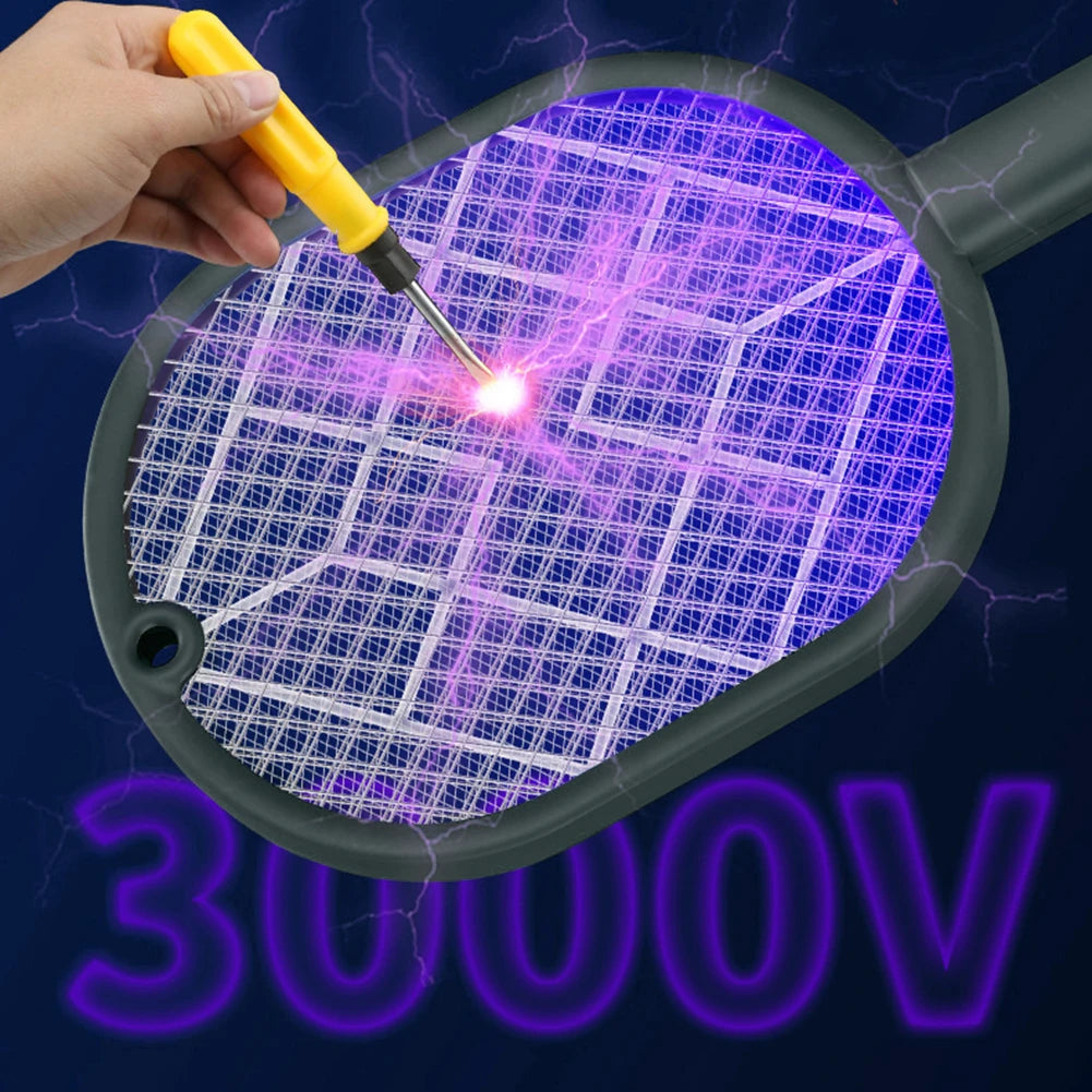 2-in-1 Electric Fly Swatter Insect Killer USB Rechargeable Detachable Handheld Automatic Tapping Mode Indoor and Outdoor Qme