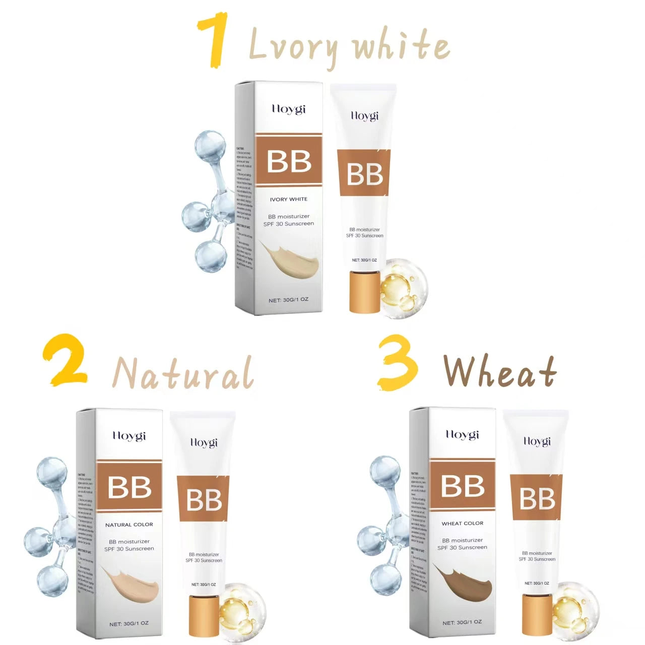 Sunscreen Bb Cream Serie Spf30 Long Time Moisturize Full Coverage Sheer Tint Coverage Oil-Free ﻿Make up Foundation Qme
