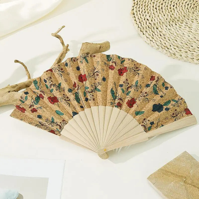 Vintage Bohemian Cork Folding Fan Props Graft Hand Held Home Decor Qme A2