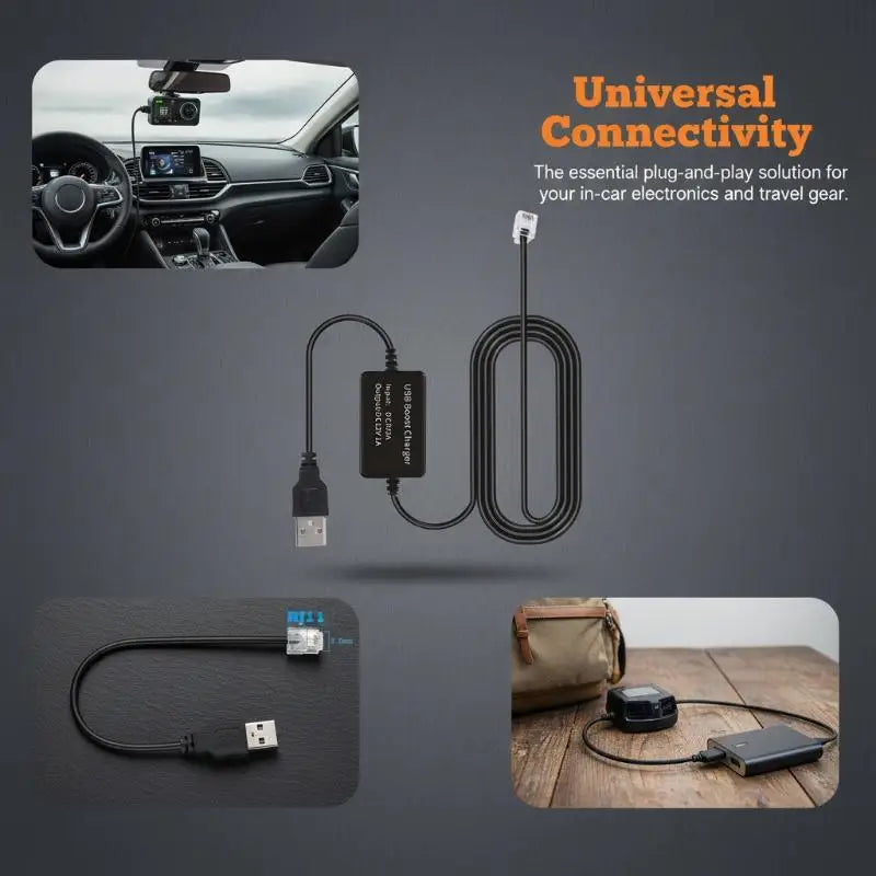 USB RJ11 Plug Cable DC55X21 Radar Detector Power Connect Car Charger Qme