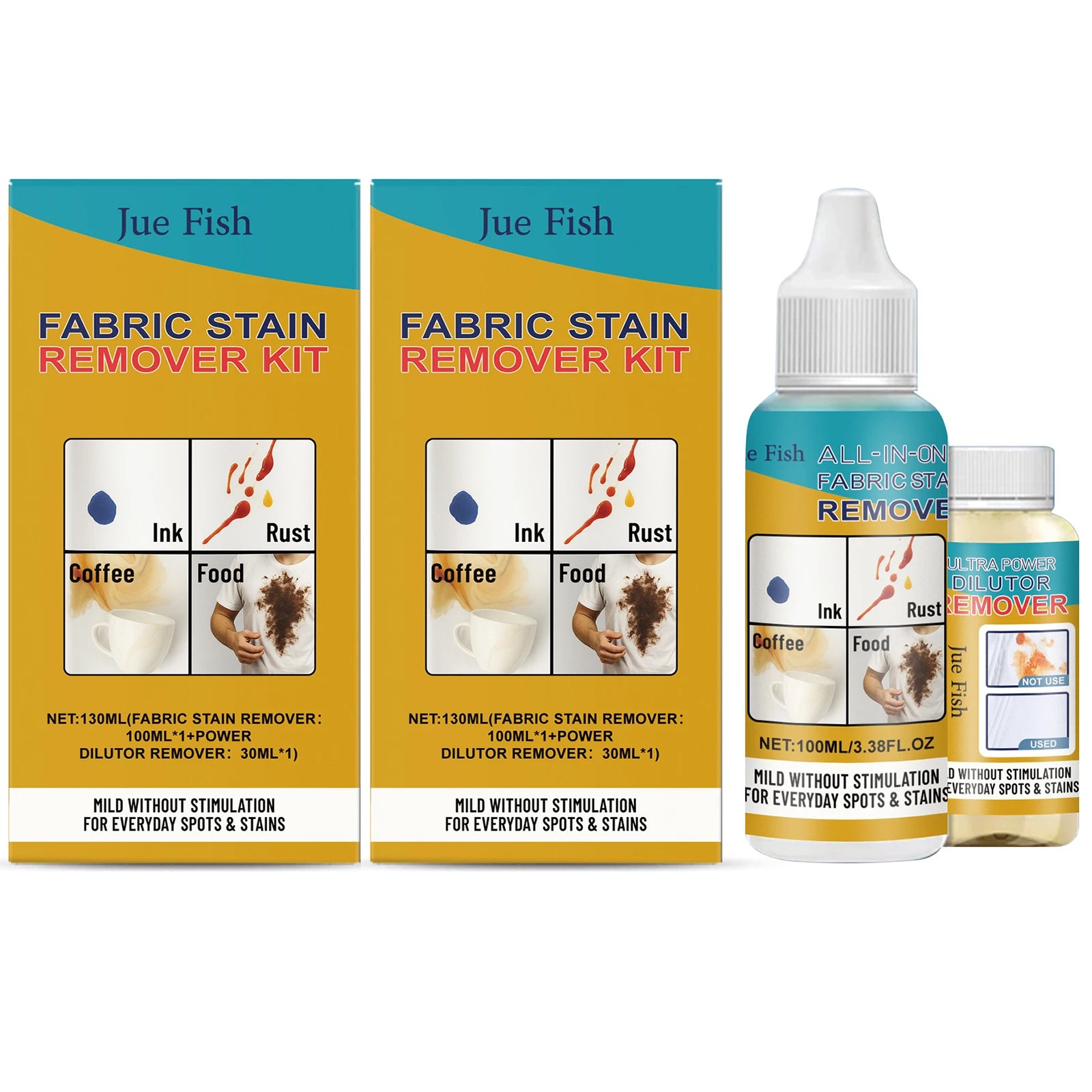 Fabric Stain Removing Kit Dissolves Stubborn Oil Stains Quick-Drying Long-Lasting Protection Gentle Formula Clothes Spot Cleaner Qme 2 x 130ML Boxed