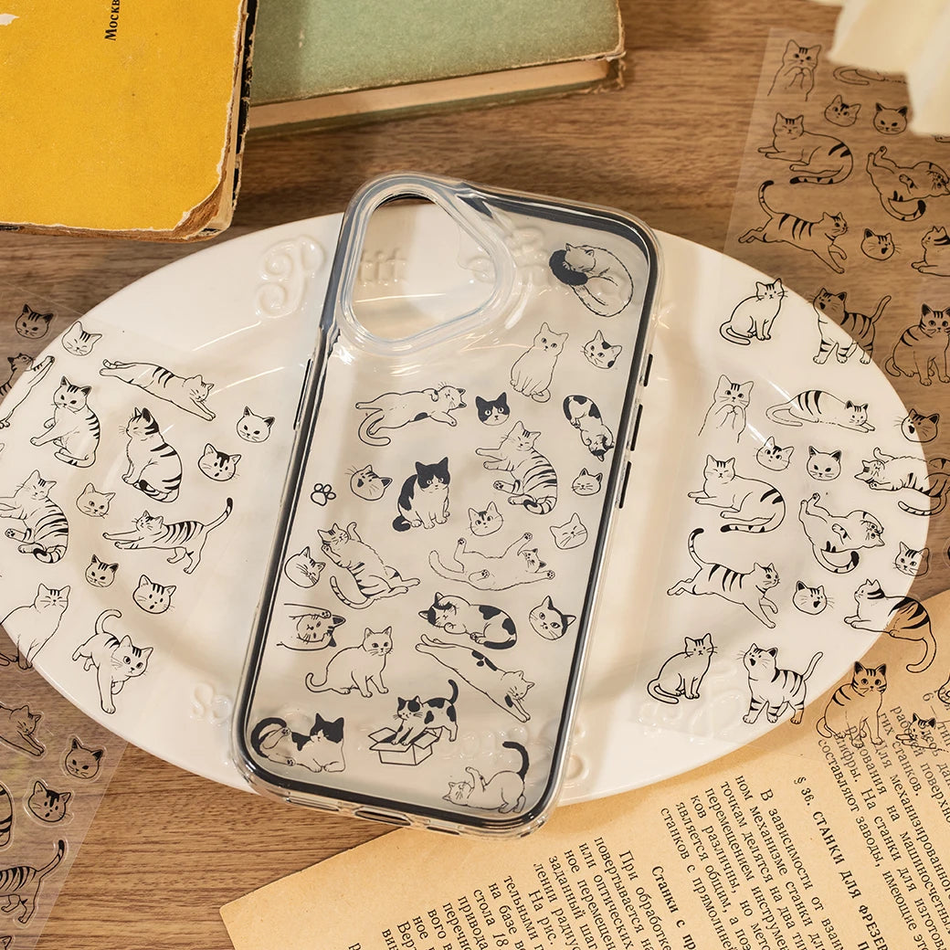 2 Sheets/Bag Cute Cartoon Cats PET Stickers, for DIY Scrapbooking Photo Frame Collage Decoration Craft Supplies Qme