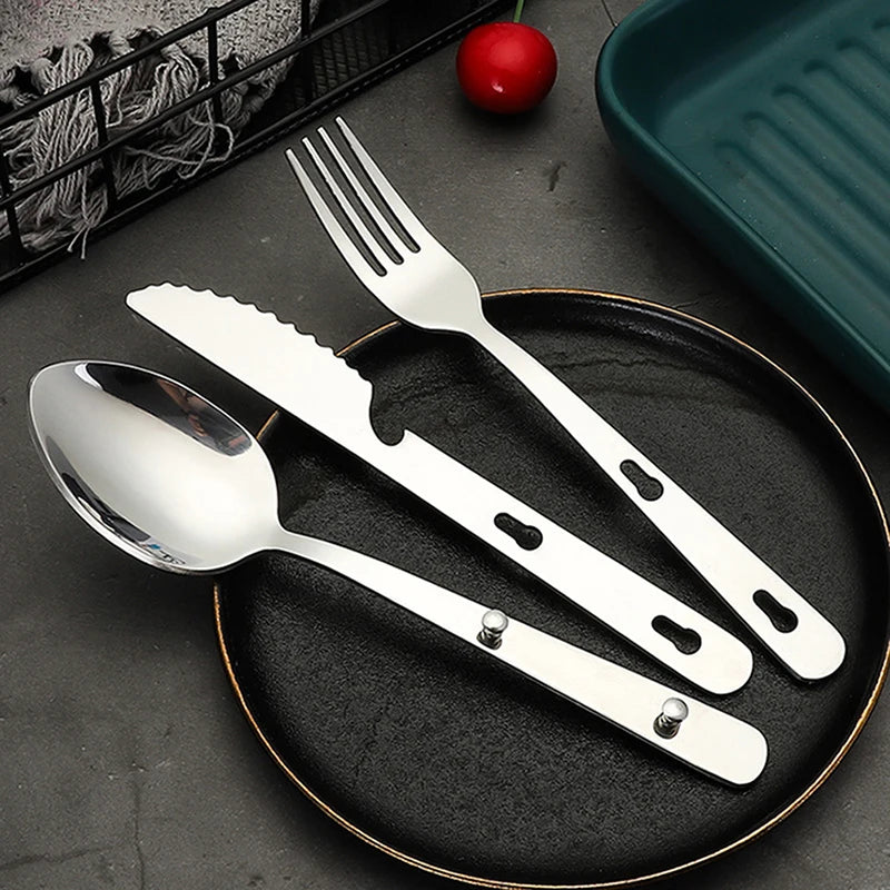 Tableware Fold Knife Utensil Spoon Portable Stainless Steel Fork Qme