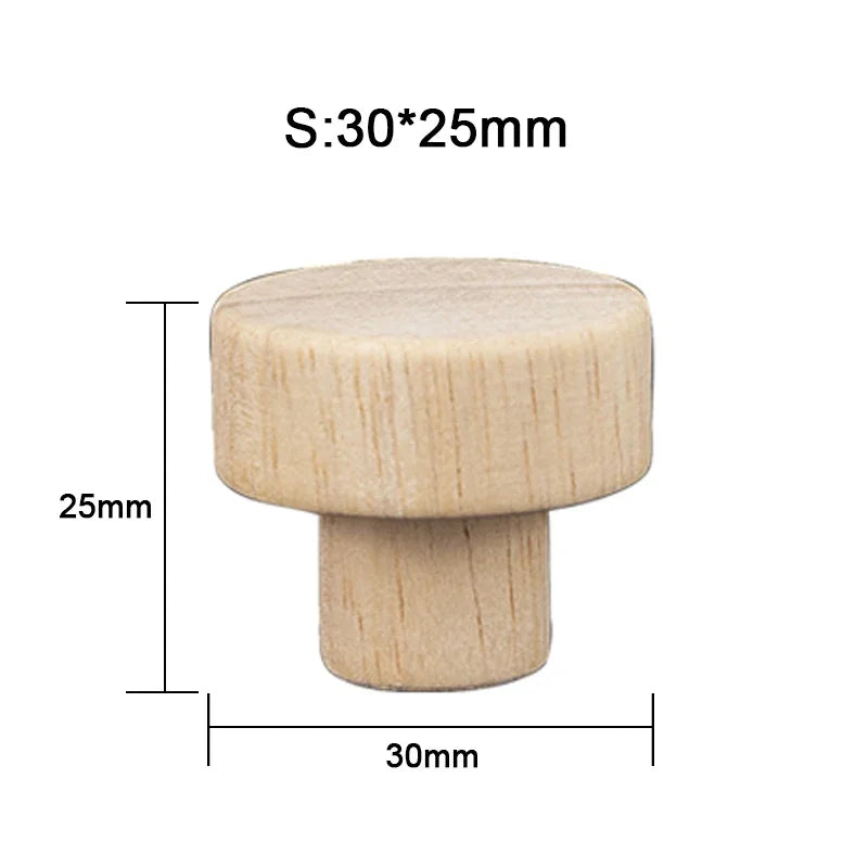 1-48pcs Wood Cabinet Pulls Nordic Round Wooden Cupboard Wardrobe Drawer Pulls DIY Natural Solid Closet Handles with Screws Qme S(30x25mm) 20pcs