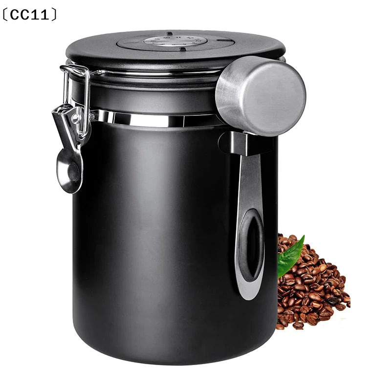 1 2 5 Coffee Bean Jar Airtight Canister Sealed Stainless Steel Spoon Qme