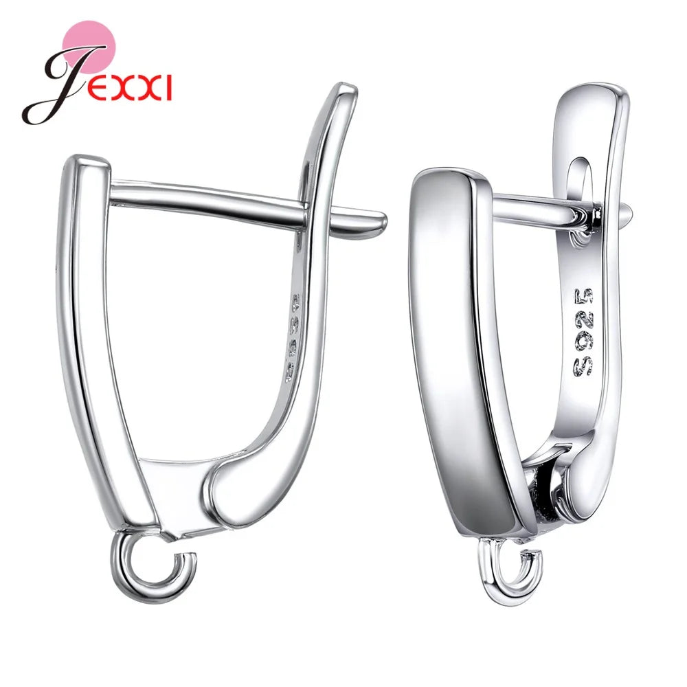 Genuine 925 Sterling Silver Color Earrings Findings For DIY Jewelry Accessory High Quality Women Girls Jewelry Component Qme E