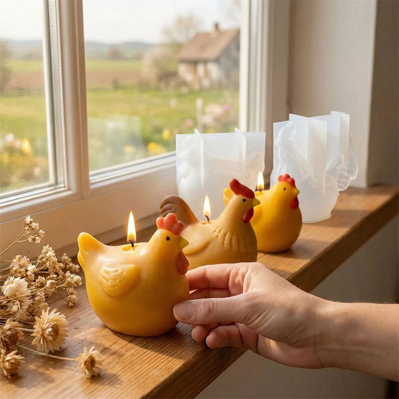 3D Chicken Candle Silicone Mold Cute Chicken Crafts Plaster Resin Cement Mould DIY Animal Soap Making Tool For Easter Home Decor Qme