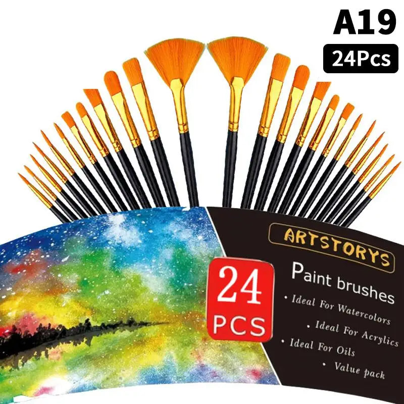 Detail Painting Brushes Professional Round Flat Nylon Hair Watercolor Qme A19