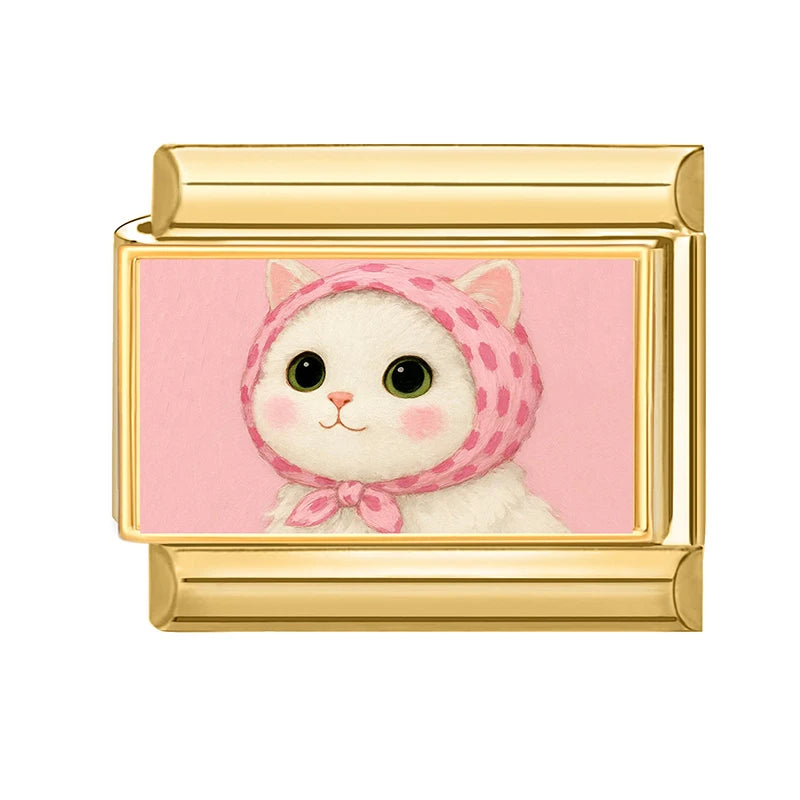 2026 Design Blue Pink Headscarf Kawai Cats Series Italian Charm Links Stainless Steel Fit 9mm Bracelet Jewelry DIY Making Gifts Qme Style 39