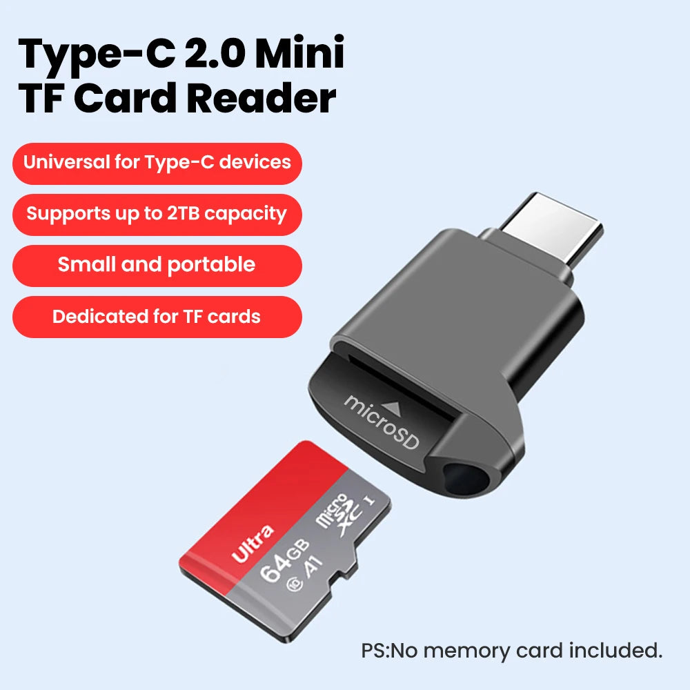 USB 2.0 High Speed MicroSD Adapter Compact Design 2TB Capacity Portable Mini Type C TF Card Reader Support for Type C Devices Qme