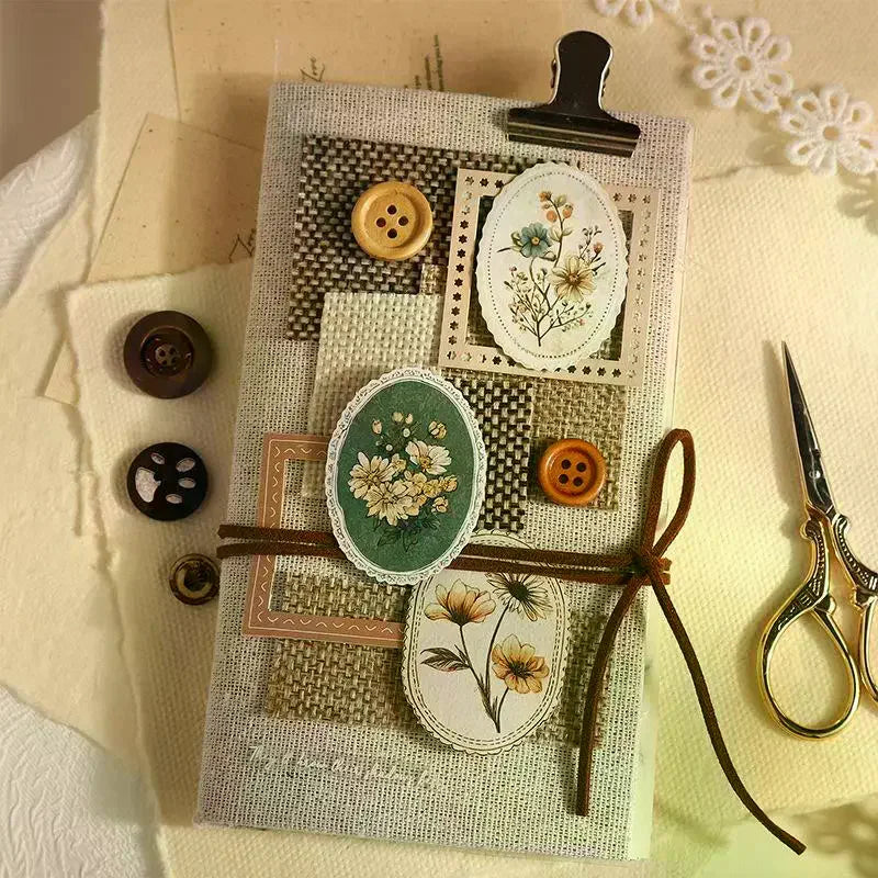 45pcs Serene Florals Sticker Pack - Boxed Flower Theme Collection, DIY Journal Collage Decor Set, Literary Stationery Qme