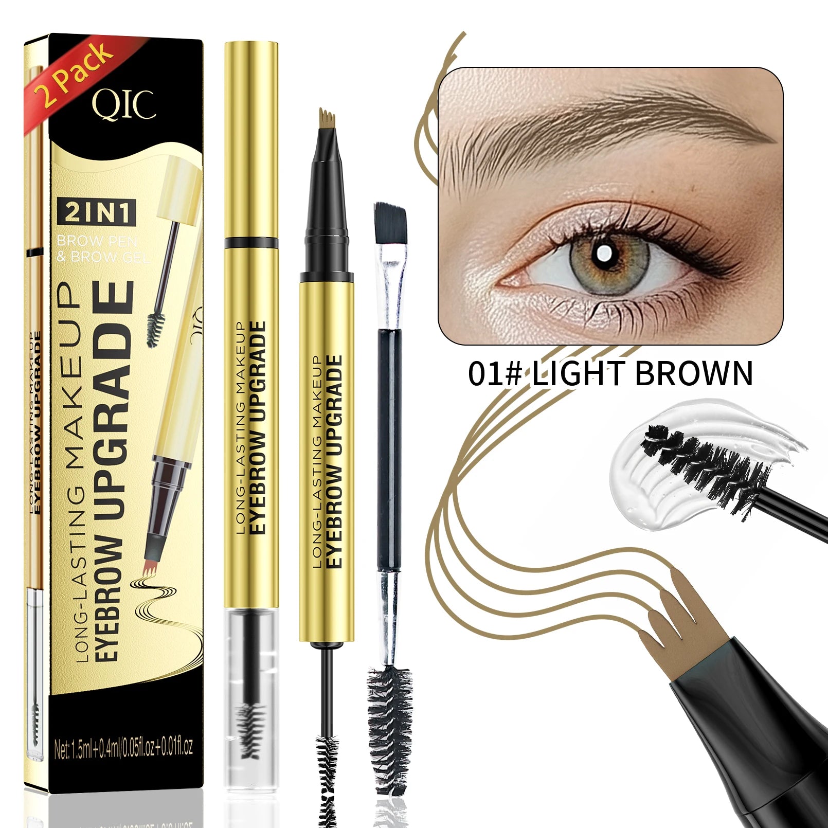 5 Colors 1pc Eyebrow Pen Waterproof 4 Split Tip Eyebrows Pen Eyebrow Tattoo Pen Waterproof Liquid Black Eyebrow Makeup Pencil Qme Q711-1-019
