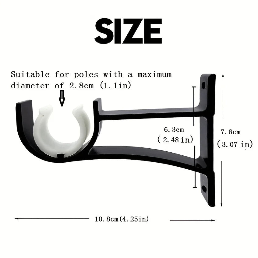Curtain Rod Bracket, Heavy Duty Metal Wall Mount Support for Curtain Poles Qme