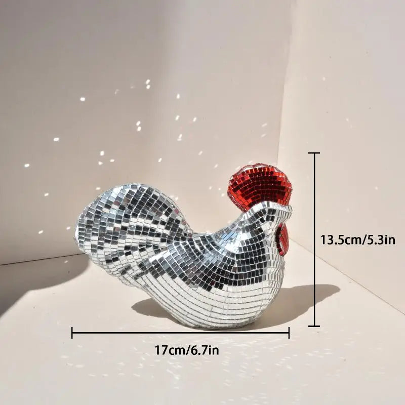 Creative Mirror Chicken Sculptures Statue Disco Ball RoosterShape Home Decor Ornaments Party Supplies Birthday Decorations Qme