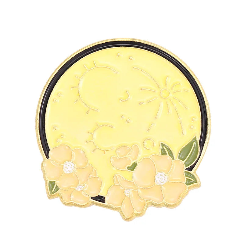 Flower Sun Moon Phase Enamel Pin Metal Badge Daisy Rose Astrology Brooch Lapel Backpack Accessories Jewelry Friends Wholesale Qme style 3