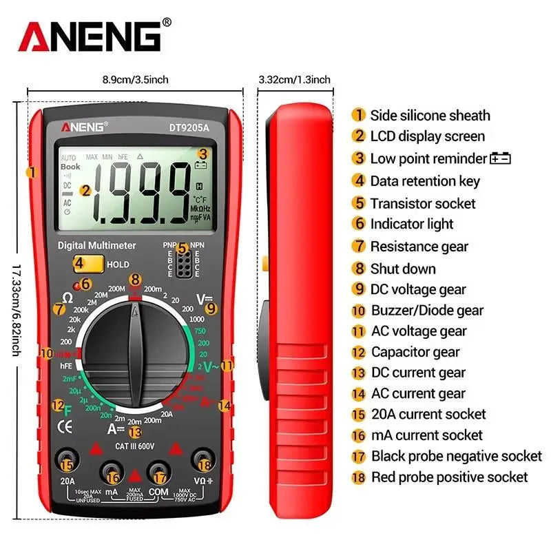 DT9205A Digital Multimeter True RMS Professional /DC Current Tester Capacitor Voltage Meter Detector Tools. Qme